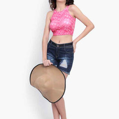 Abstract Printed Round Neck Fitted Opaque Crop Cotton Fitted Top