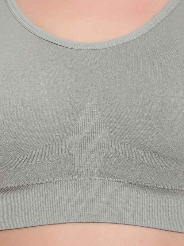 Grey Solid Non-Wired Lightly Padded Sports Bra