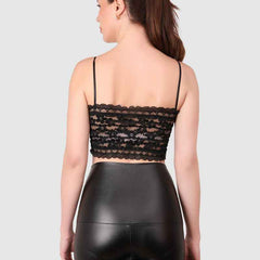 Women  PU Leather Crop Top Solid Bandeau Tube Tops