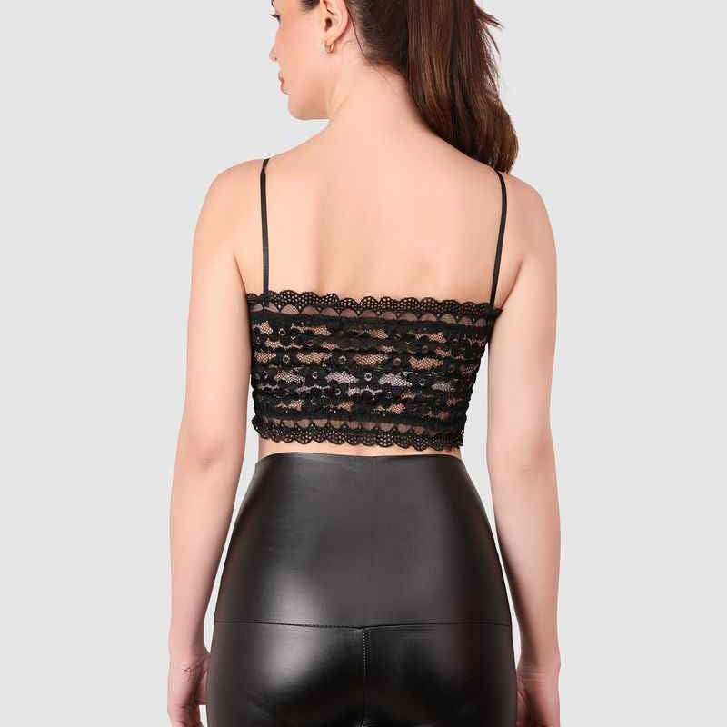 Women  PU Leather Crop Top Solid Bandeau Tube Tops