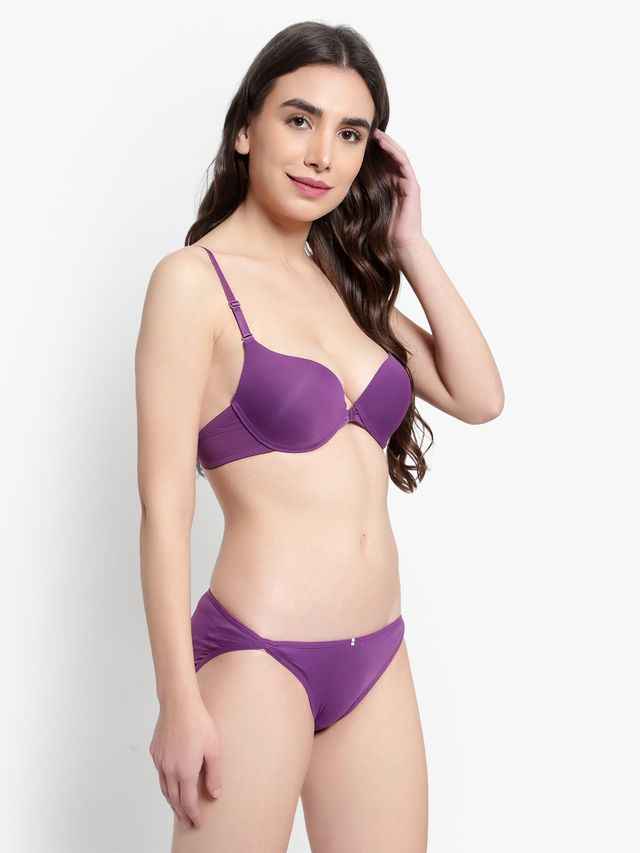 Women Purple Solid Perfect Front Closure Lingerie