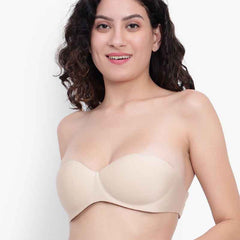 Nude Women Underwired Heavily Padded Bandeau Backless Bra