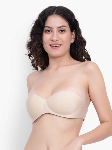 Nude Women Underwired Heavily Padded Bandeau Backless Bra