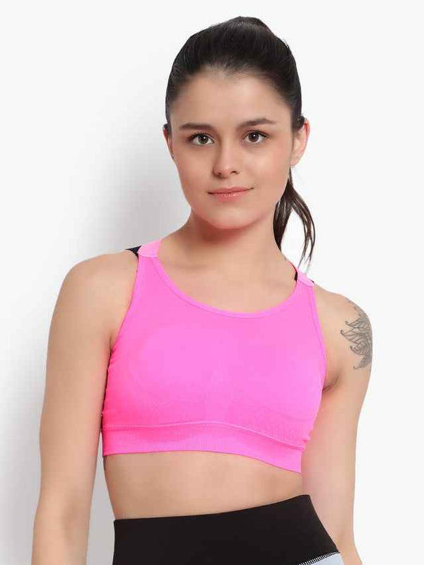 Pink Solid Non-Wired Lightly Padded Sports Bra