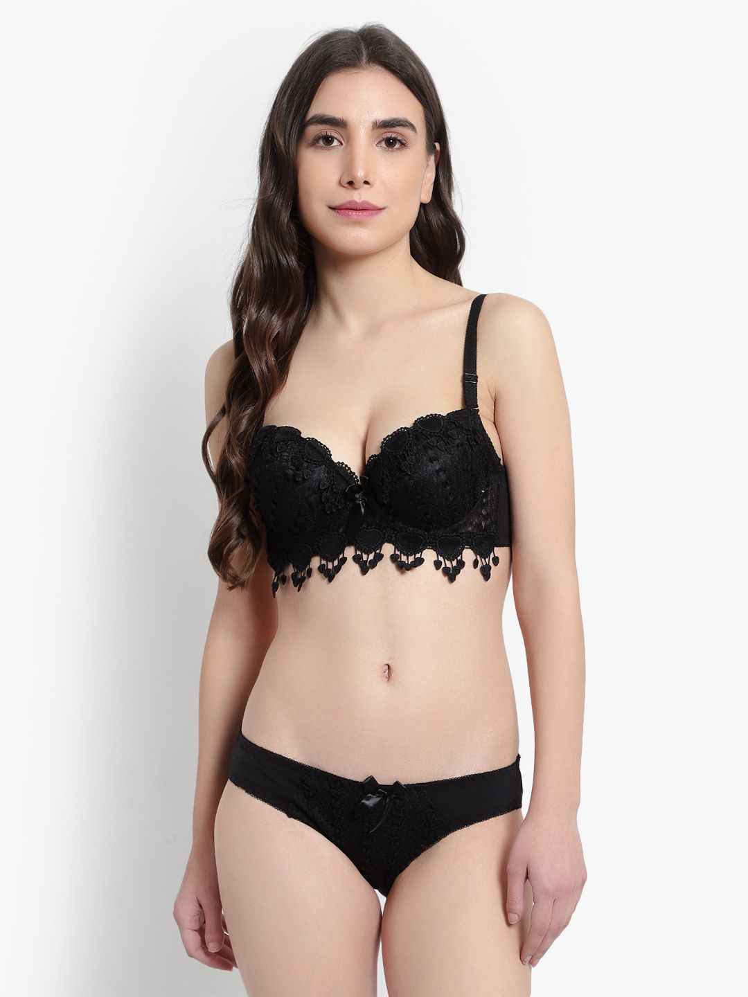 Lace-Designed Heavily-Padded Lingerie Set