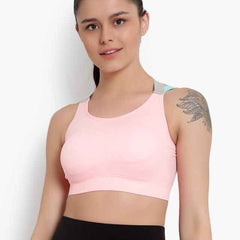 Peach Solid Non-Wired Lightly Padded Sports Bra