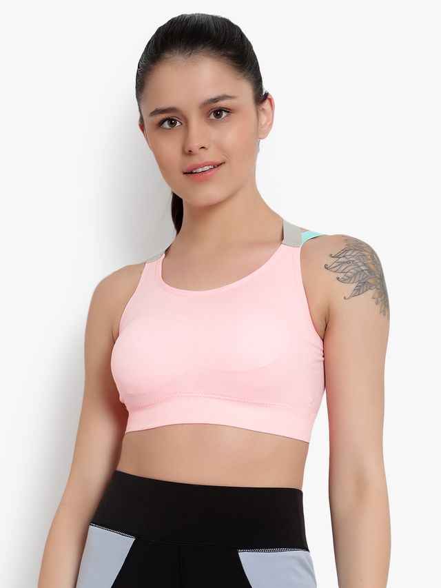 Peach Solid Non-Wired Lightly Padded Sports Bra