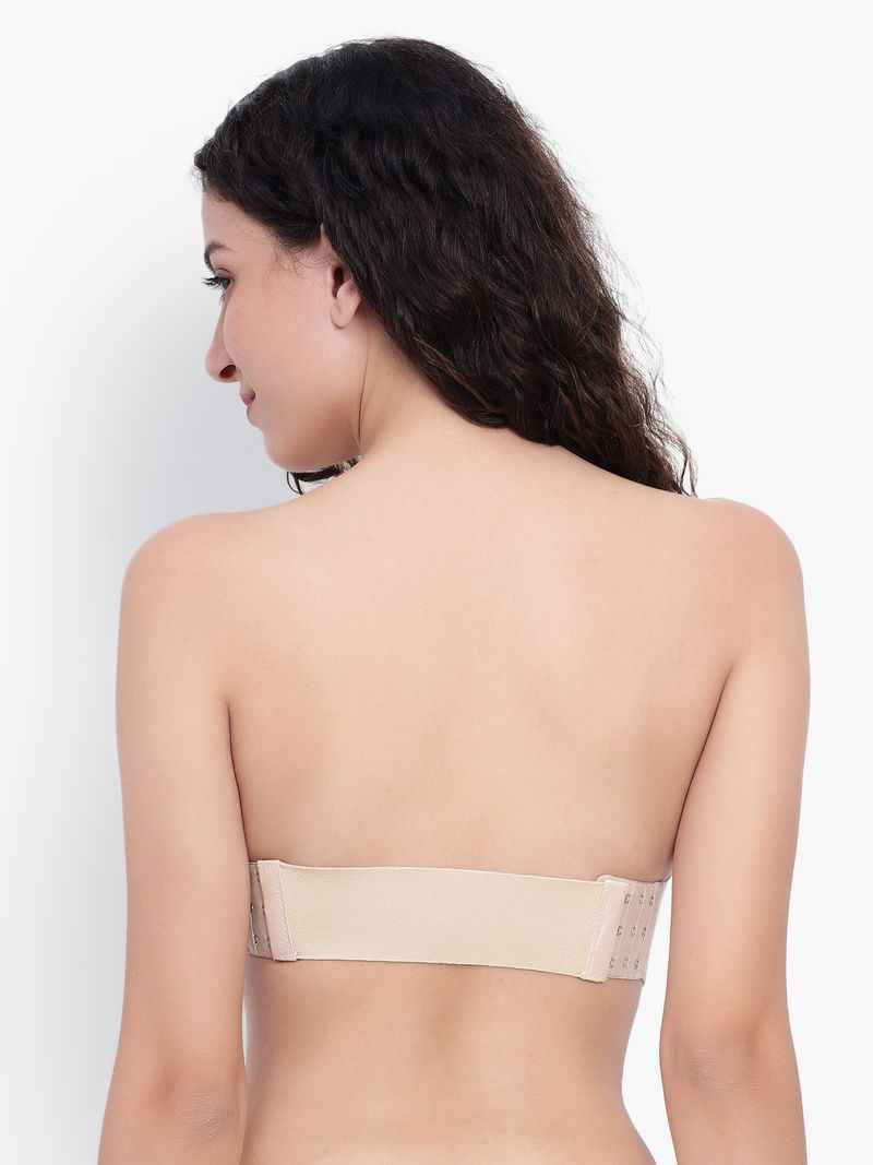 Nude Women Underwired Heavily Padded Bandeau Backless Bra