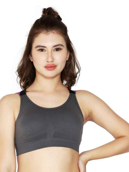 Dark Grey Solid Non-Wired Lightly Padded Sports Bra