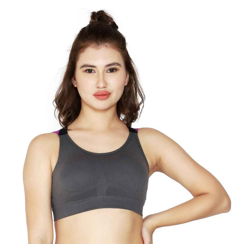 Dark Grey Solid Non-Wired Lightly Padded Sports Bra