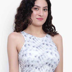 Abstract Printed Round Neck Fitted Opaque Crop Top