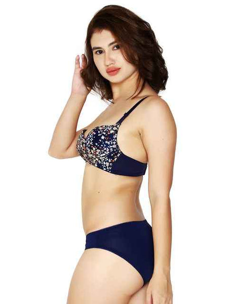 Women Navy Blue Printed Lingerie Set