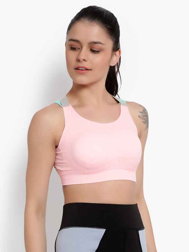 Peach Solid Non-Wired Lightly Padded Sports Bra