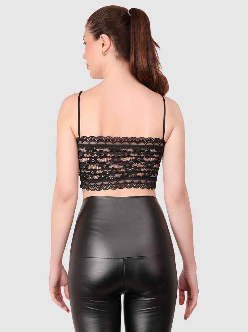 Women Brown  PU Leather Crop Top Solid Bandeau Tube Tops