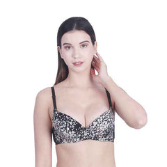 Women Black & White Floral Underwired Lightly Padded Pushup T-Shirt Bra