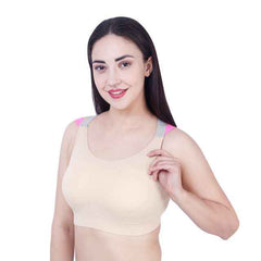 Beige Solid Non-Wired Lightly Padded Sports Bra