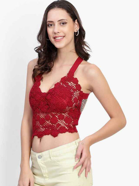 Floral Lace Medium Coverage Lightly Padded Bralette Bra With All Day Comfort