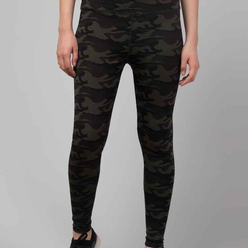 Women Black Neon Green Printed Tights