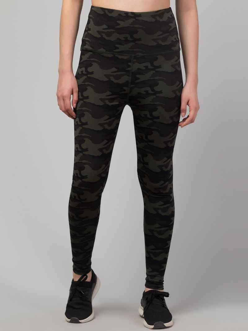 Women Black Neon Green Printed Tights