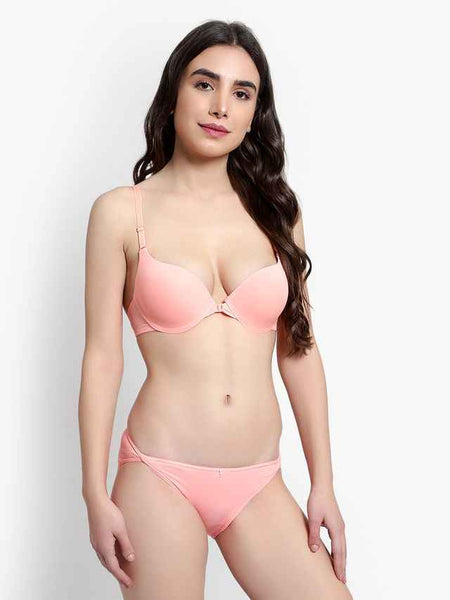 Women Peach Solid Perfect Front Closure Lingerie