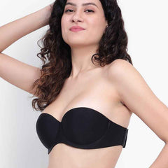 Black Women Underwired Heavily Padded Bandeau Backless Bra