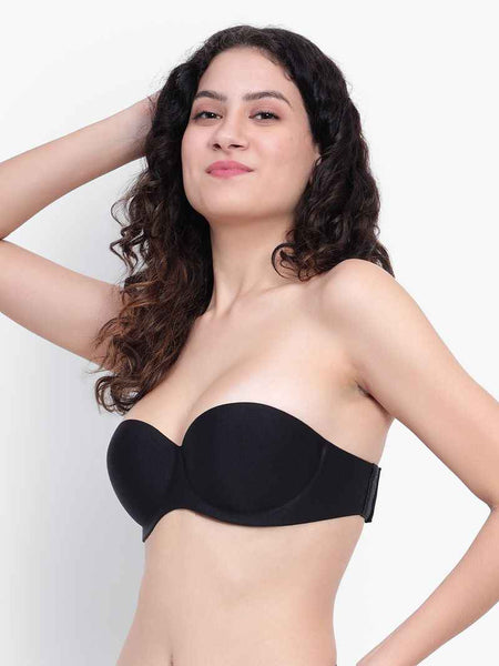 Black Women Underwired Heavily Padded Bandeau Backless Bra