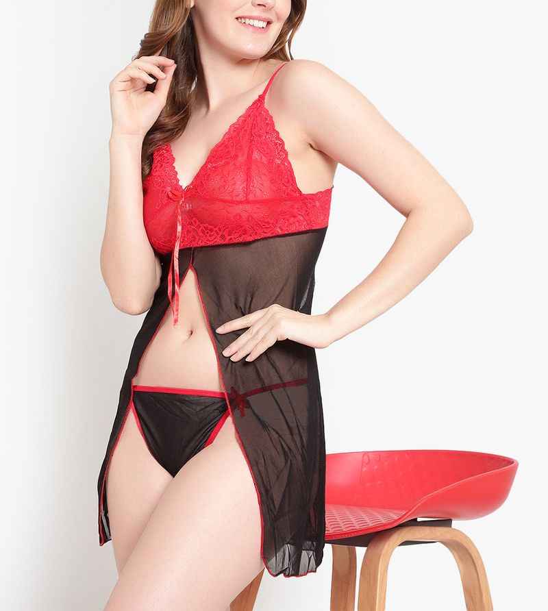 Black & Red Net Baby Doll