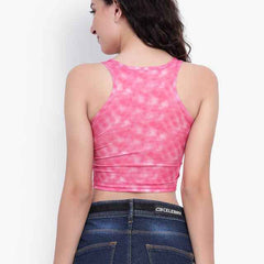 Abstract Printed Round Neck Fitted Opaque Crop Cotton Fitted Top