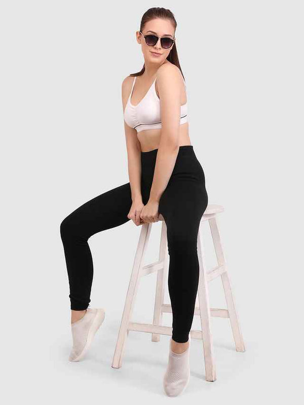 Slim Fit Black Thick Warm High Waisted Premium Fleece Lined Thermal Leggings for Women