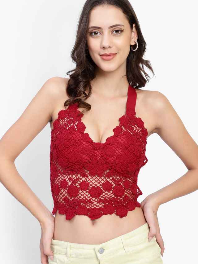 Floral Lace Medium Coverage Lightly Padded Bralette Bra With All Day Comfort
