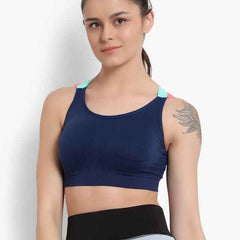 Navy Blue Solid Non-Wired Removable Padding Workout Bra