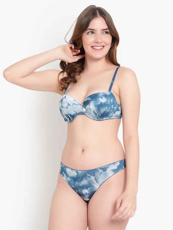 Printed Heavily Padded Lingerie Set