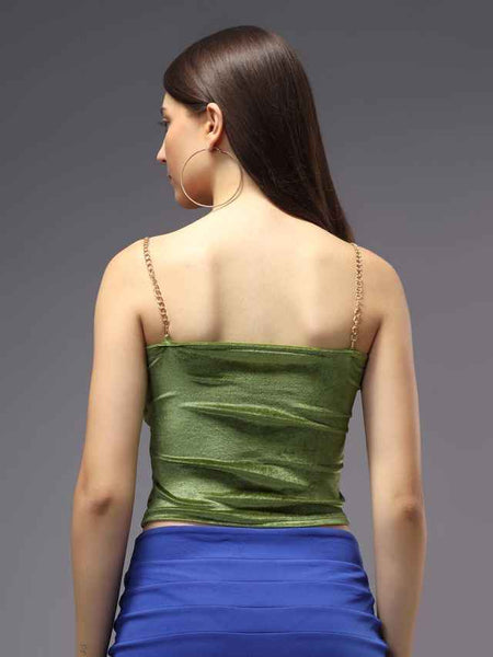 Sweetheart Neck Shoulder Straps Velvet Crop Top