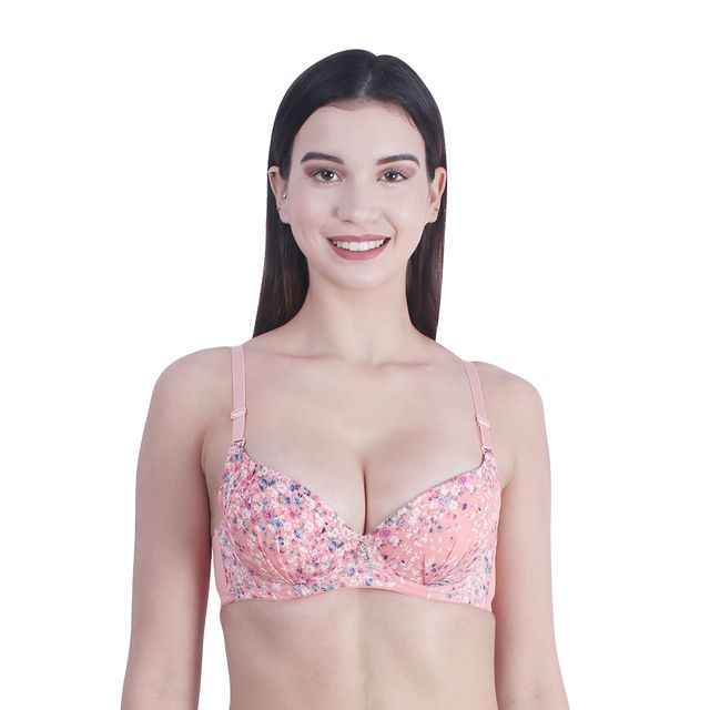 Women Peach & White Floral Underwired Lightly Padded Pushup T-Shirt Bra