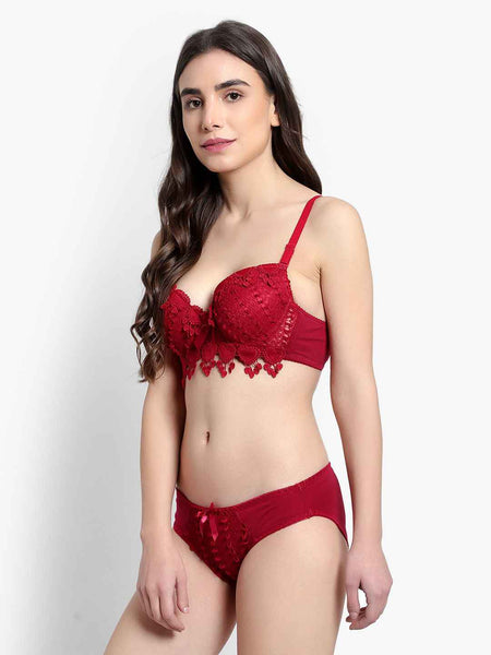 Lace-Designed Heavily-Padded Lingerie Set