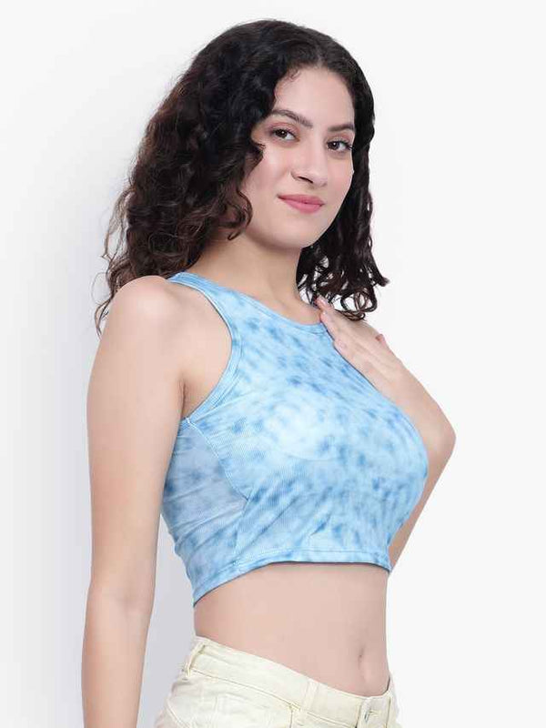 Tie and Dye Printed Round Neck Crop Top