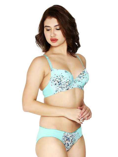 Women Sea Green Printed Lingerie Set