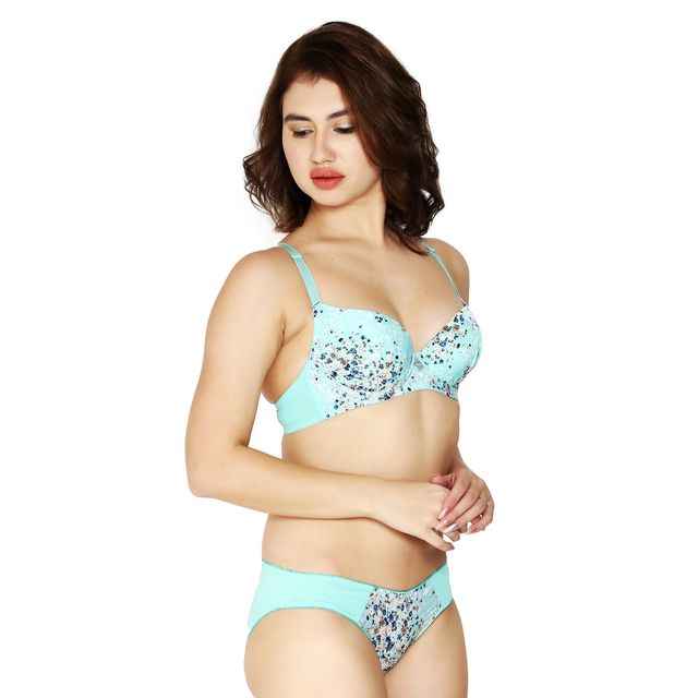 Women Sea Green Printed Lingerie Set