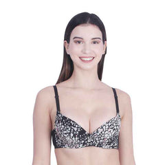 Women Black & White Floral Underwired Lightly Padded Pushup T-Shirt Bra