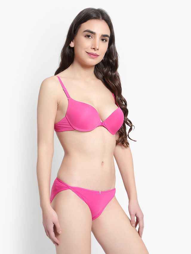 Women Pink Solid Perfect Front Closure Lingerie Set