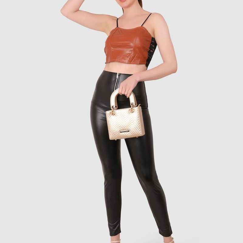 Women Brown  PU Leather Crop Top Solid Bandeau Tube Tops