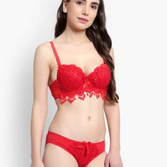 Lace-Designed Heavily-Padded Lingerie Set