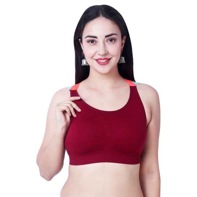 Maroon Solid Non-Wired Lightly Padded Sports Bra