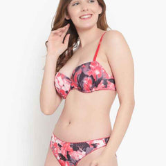Printed Heavily Padded Lingerie Set