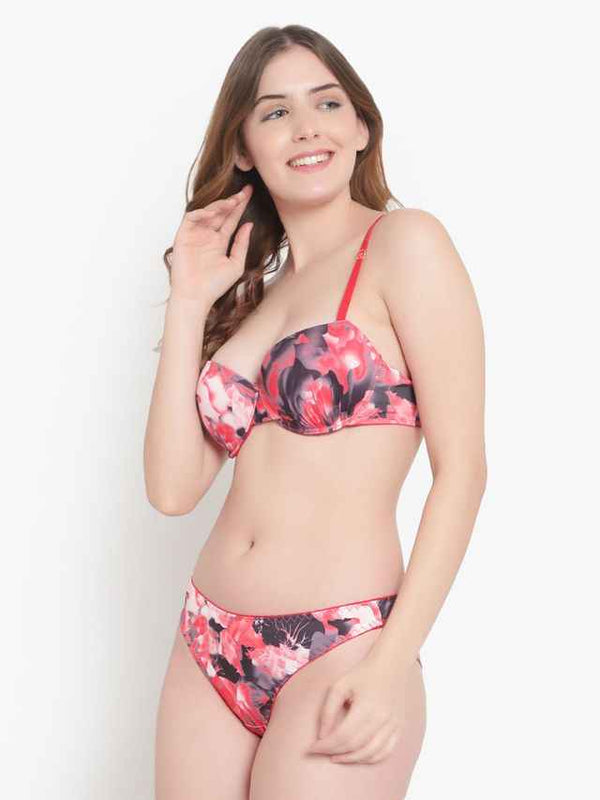 Printed Heavily Padded Lingerie Set
