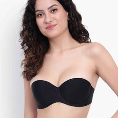 Black Women Underwired Heavily Padded Bandeau Backless Bra
