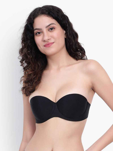Black Women Underwired Heavily Padded Bandeau Backless Bra