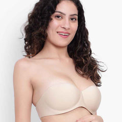 Nude Women Underwired Heavily Padded Bandeau Backless Bra