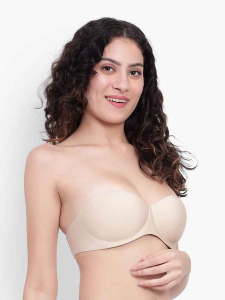 Nude Women Underwired Heavily Padded Bandeau Backless Bra