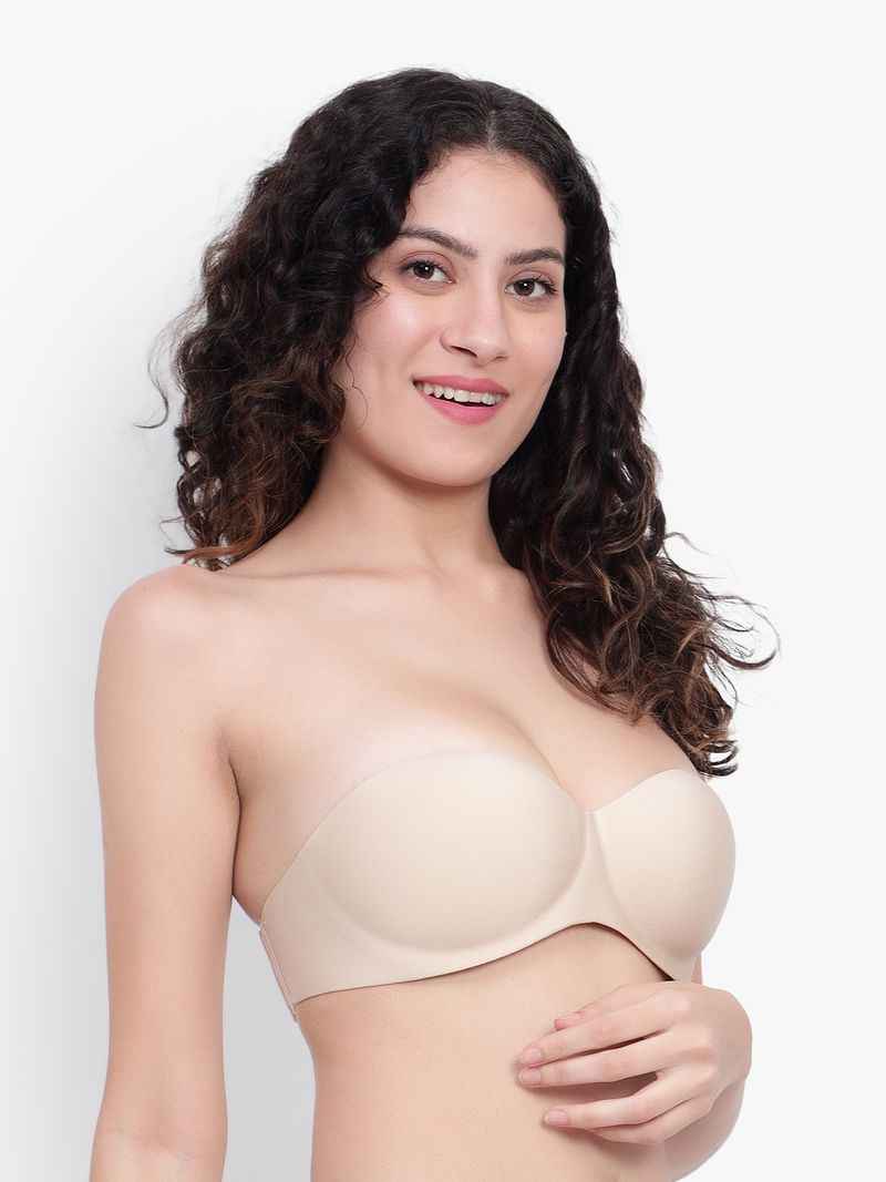 Nude Women Underwired Heavily Padded Bandeau Backless Bra